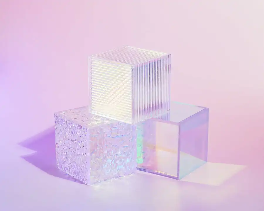 Holographic Acrylic Glossy Rock Grain and Stripe Multiple Textures Cube Lucite Display Box Jewelry Storage Case