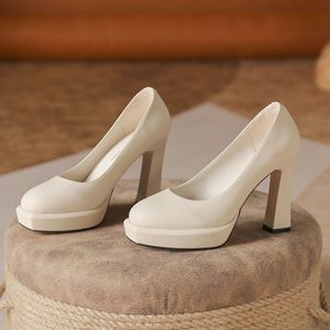 Escarpins à talon carré Y9515-7, talon bloc super haut 8 cm, chaussures de mariée à enfiler, couleur unie, toutes saisons, pour femme - Product Image 2