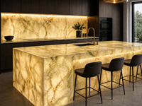 Dalle d'onyx vert afghan pour panneau mural rétroéclairé, crédence de salle de bain, comptoir de réception, plateau de table basse et découpe sur mesure