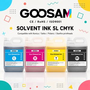 Encre éco-solvant GOOSAM en gros à faible odeur 5L CMYK pour têtes d'impression Konica 25PL 30PL 35PL 42PL pour bannières flexibles rétroéclairées - Product Image 1