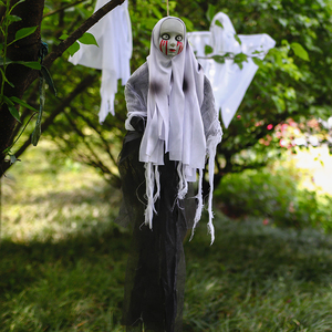 Decoración de Halloween para Exteriores, Calavera Fantasma Espeluznante de Gasa Colgante con Mueca Terrorífica para Fiesta en Casa Encantada - Product Image 1