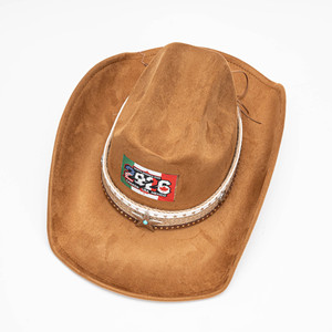 Chapeau de cowboy vintage en faux daim avec bande ornée d'étoiles, patch drapeau nord-américain, chapeau de cowboy western pour hommes et femmes - Product Image 4