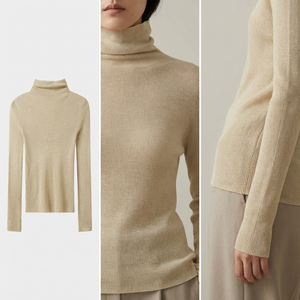 Suéter de Cuello Alto de Lana para Mujer, Tejido Fino, Manga Larga, Ajustado, Color Sólido, Estilo Minimalista para Otoño - Product Image 4
