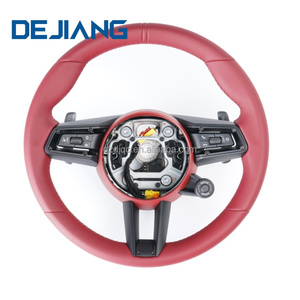 Volante Deportivo de Cuero Rojo Burdeos Completo a <span class=keywords><strong>Precio</strong></span> de Fábrica para <span class=keywords><strong>Porsche</strong></span> CARRERA GT 991 911 992 718 918 <span class=keywords><strong>Macan</strong></span> Cayman Panamera - Product Image 1