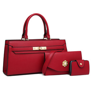 Ensemble de sacs à main en cuir véritable pour femmes, grain litchi, deux poignées, fermeture à loquet, style minimaliste, toutes saisons, usage quotidien - Product Image 5