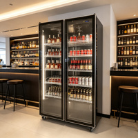 Réfrigérateur commercial vertical à double porte vitrée, haute qualité, température unique, pour supermarché, épicerie, refroidisseur de bouteilles de boissons