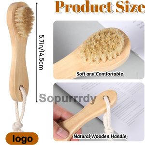 Brosse nettoyante visage en poils naturels avec logo personnalisé, mini brosse sèche pour nettoyer en profondeur les pores, éliminer l'acné, exfolier le corps et les pieds - Product Image 2
