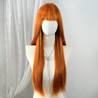 Perruques longues et lisses orange pour femmes, style Meilasi Wholesale Factory Stock Girl Group, avec franges légères, naturelles, volumineuses et souples.