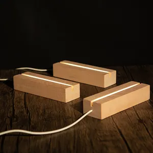 아크릴 야간 조명을위한 USB 케이블 홀더 수지 예술 DIY 직사각형 나무 Led 조명 디스플레이 기본 스탠드 3D 플렉시 유리 램프
