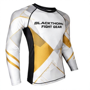 Camiseta de Manga Larga para Hombre, Marca OEM Fight Gear, Color Blanco, Dorado y Negro, Impresión por Sublimación, Secado Rápido, para MMA y BJJ - Product Image 1