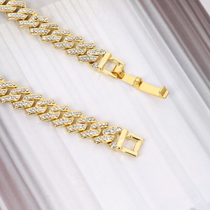 Flat Cuban <b>Chain</b> with Full Crystals for Men and Women <b>Iced</b> <b>Out</b> Hip Hop Style Gold Plated Necklace With Watch Clasp - Product Image 1