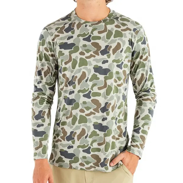 T-shirt de pêche à manches longues pour hommes, personnalisé en polyester, sublimation, camouflage, été, performance anti uv, pour garçons