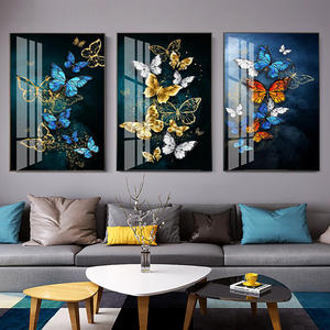 Toptan el işi cam kristal porselen resimleri altın kelebek özel duvar sanatı hayvan suluboya baskı tablo - Product Image 2