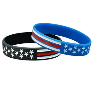 Pulseira promocional barata de silicone para presente, pulseira de borracha com bandeira americana linha vermelha, pulseira elástica de borracha para patriotas