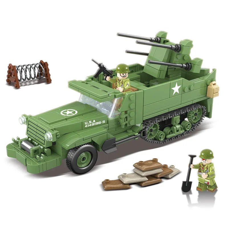 Military M16 MGMC Half-track Quadruple Anti-aircraft Vehicle Building Blocks for kids Army Weapon Brick Toys building blocks