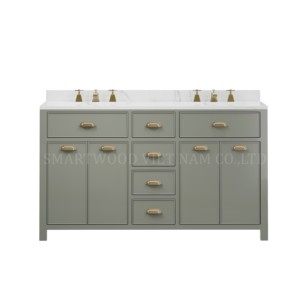Traditional <b>Bathroom</b> <b>Vanity</b> with Ceramic Basin 60 In Painted MDF Floor Standing Rectangle Design with Drawers - Product Image 4
