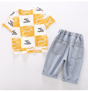 Vente en gros de vêtements pour enfants, nouveaux modèles, ensembles de vêtements pour enfants, t-shirt vintage et pantalon en jean pour garçon - Product Image 2