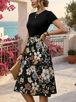 Robe à fleurs élégante et tendance pour femmes, style vintage, grande taille, avec cordon de serrage, acceptant la personnalisation