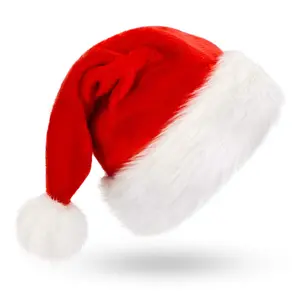 Topi Santa dewasa dekorasi Natal topi Natal pinggiran mewah beludru emas merah