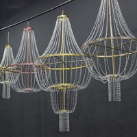 Lustre LED en acrylique avec rideau de perles de cristal romantique, accessoires de mariage, décoration de scène, éclairage suspendu doré pour plafond