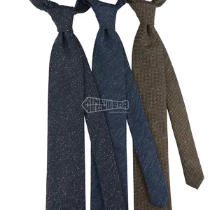 Cravate marron à motif uni qualité homme bleu foncé Tweed cravate artisanale laine soie luxe cravates pour hommes