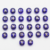 5 perles alphabet bleu foncé de 8 mm, perles d'espacement en verre, perles rondes double face avec lettres dorées A-Z pour la fabrication de bijoux DIY