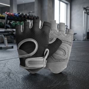 Gants de fitness demi-doigts noirs et gris en maille avec sangle de poignet réglable pour la musculation, le cyclisme et l'entraînement - Product Image 4
