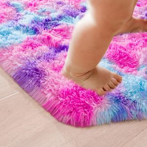 Alfombra Hexagonal Rosa para Tienda de Princesas, Alfombra Suave y Peluda para Habitación Infantil, 4x4.6 Pies, Alfombra de Peluche para Niñas - Product Image 5