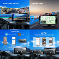 Podofo 10.26'' Caméra de tableau de bord portable sans fil CarPlay Android Auto rotative à 180° 4K double objectif DVR pour voitures, camions, fourgonnettes OEM