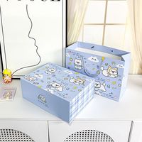 Boîte à rabat magnétique personnalisée imprimée quadricolore bleu clair avec motif animal de dessin animé, grande capacité, ensemble sac assorti, élégante en carton