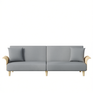 Light Gray Polyester <b>Sofa</b> Bed With Curved Arms Modern Design For Living Room 3 Seater Convertible <b>Wooden</b> <b>Frame</b> - Product Image 1