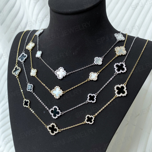 <span class=keywords><strong>Collana</strong></span> di Lusso in <span class=keywords><strong>Argento</strong></span> 925 con Quadrifoglio, 7 Fiori in Madreperla e Zirconi 5A, Elegante Gioiello a Doppio Quadrifoglio per Donna - Product Image 2