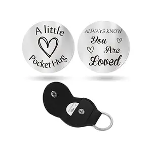 Custom Stainless steel double-sided inspirational gift with PU leather keychain lettering for family couple friends souvenir