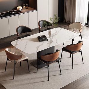 Silla de Comedor con Tapicería de Cuero, Diseño Moderno de Madera Curvada, Silla para Oficina en Casa - Product Image 3
