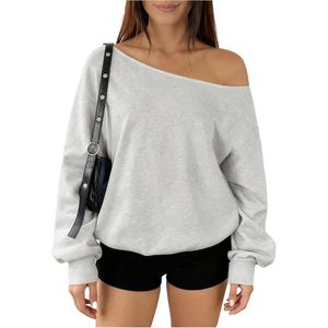 Sudadera Oversize Personalizada para Mujer con Hombros Descubiertos, Manga Larga, Cuello Asimétrico, Estilo Holgado, Mezcla de Algodón Tejido Transpirable - Product Image 2