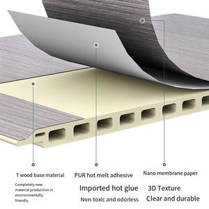 Panneau mural intégré creux bicolore en PVC à surface texturée lin pour salon et chambre à coucher, idéal pour usage familial et hall d'hôtel - Product Image 4