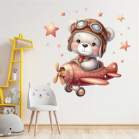 Mignon ours en peluche étoiles pilotes dessin animé stickers muraux chambre d'enfant maternelle vacances décoration autocollants auto-adhésifs