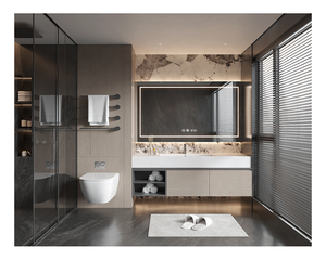 Mueble de Baño Moderno con Espejo, Diseño Gráfico 3D, en Piedra Sinterizada Blanca, Nuevo Producto en Oferta - Product Image 6