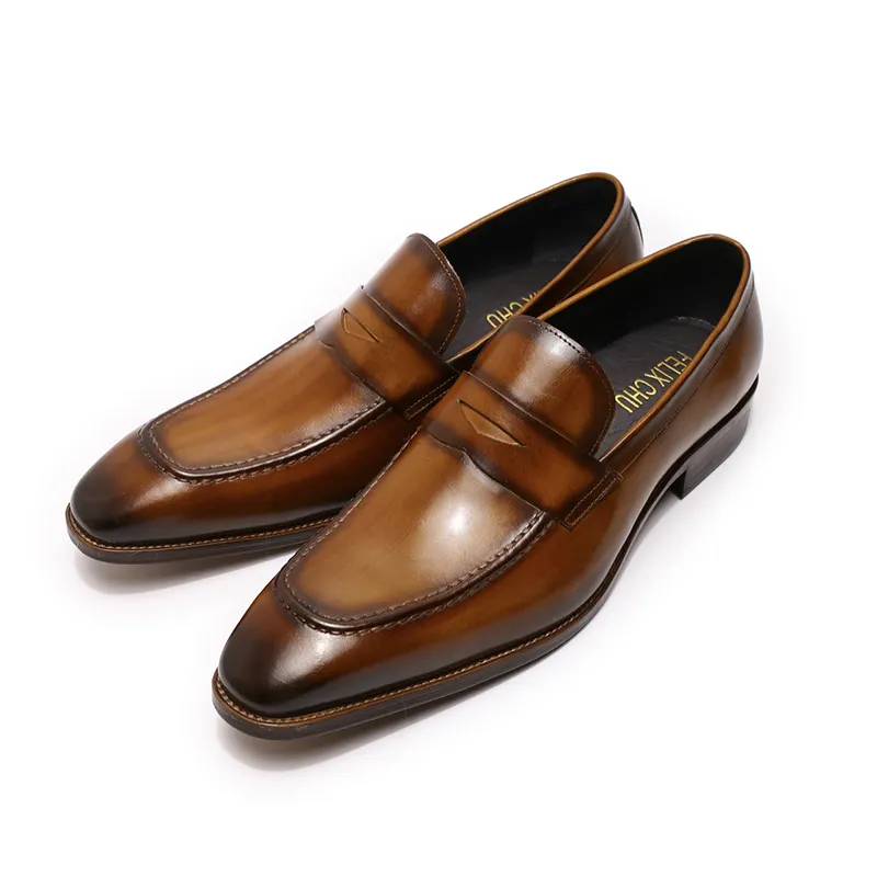OEM Penny Loafers Casual Shoes Genuine Leather Men Brown Slip On Driving Shoes