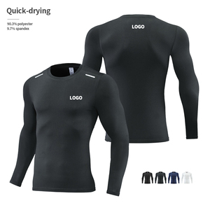 190 GSM Knitted Quick-Drying Compression T-<b>shirt</b> Slim Fit OEM Custom Logo Sporty O-Neck Long Sleeve Fitness <b>100</b>% <b>Polyester</b> Blank - Product Image 1