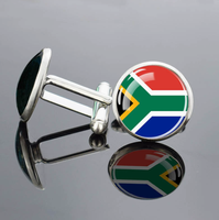 Boutons de manchette en métal avec surface en verre bombé, imprimé drapeau de l'Afrique du Sud, motif de cérémonie et drapeaux de pays, bijou ornemental, cadeau