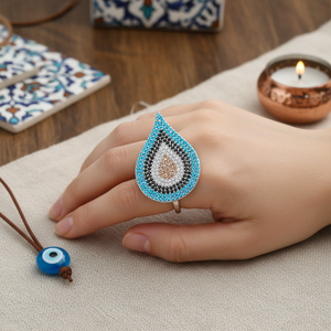 Ojo turco diseño gota forma buena suerte tradicional racimo anillo turquesa único al por mayor hecho a mano 925 joyería de plata esterlina - Product Image 3