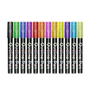 12 Pack Dubbele Lijn Pen Fluorescerende Glitter Marker Pen Schets Pen Voor Kaart Maken, Verjaardag, Schilderen, diy Art Ambachten