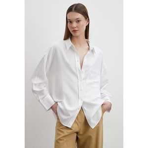 เสื้อเชิ้ตผ้าลินินผสมสีขาวติดกระดุมสำหรับผู้หญิง สไตล์มินิมอลสำหรับใส่ทุกวัน - Product Image 4