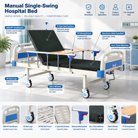 Lit d'hôpital à manivelle simple, ensemble complet avec matelas et table de chevet pour salle de maternité, vente en gros directe usine
