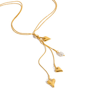 Collar de Oro con Forma de Corazón y Perla Colgante, Joyería para Uso Diario de Mujer - Product Image 5