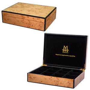 High quality good designs customized logo wooden tea storage box for tea bag packaging display case green tea box manufacturer