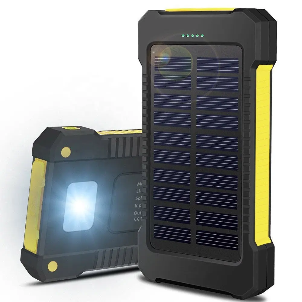 태양 전원 은행 듀얼 USB 전원 은행 20000mAh 방수 배터리 충전기 외부 휴대용 태양 전지 패널 LED 빛