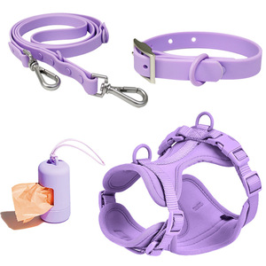 Dog Harness Collar Leash Set Purple Adjustable For <b>Small</b> Dogs With Poop Bag Holder - Product Image 1