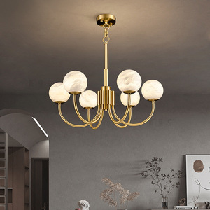 Lampadario Moderno Zeallighting con Sfere in Alabastro Naturale, Lussuoso Lampadario Decorativo in Ottone con Sfere di Marmo per Soggiorno - Product Image 1